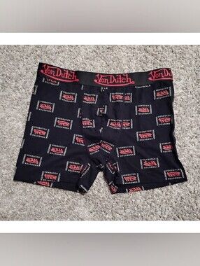 Von Dutch Men's Boxer Briefs Black All-Over Script Logo Size XL Y2K Streetwear